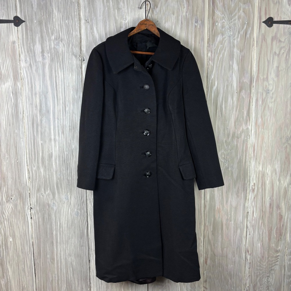 Junior Sophisticates Original Black Textured Long Coat Women Sz 38‎ Corduroy VTG
